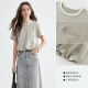 Gray green flower bud short-sleeved T-shirt base shirt KBNE2025 summer new versatile design round neck top for women