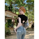 Dopamine outfit rainbow hollow back tie short sleeve T-shirt for women summer pure sweet hot girl sexy short top