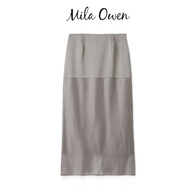 Mila Owen24 autumn and winter new product elegant temperament rear slit high waist splicing straight skirt 09WFS245007