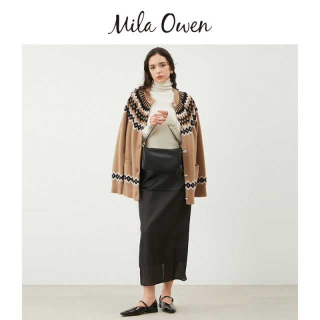 Mila Owen24 autumn and winter new product elegant temperament rear slit high waist splicing straight skirt 09WFS245007