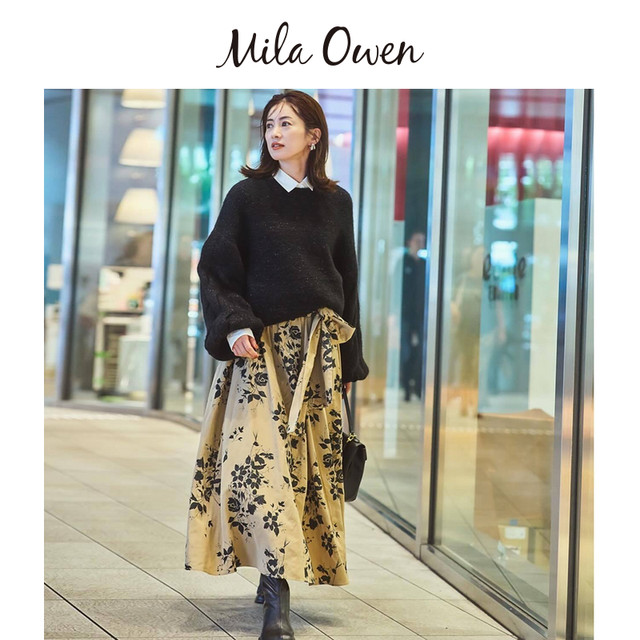 Mila Owen24 autumn and winter new product fashionable and elegant high-waist lace-up pleated A-line skirt 09WFS245005
