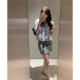 Ins Korean style, simple, slim and versatile, seven-quarter sleeves, V-neck straps, bows, short striped shirt top for women