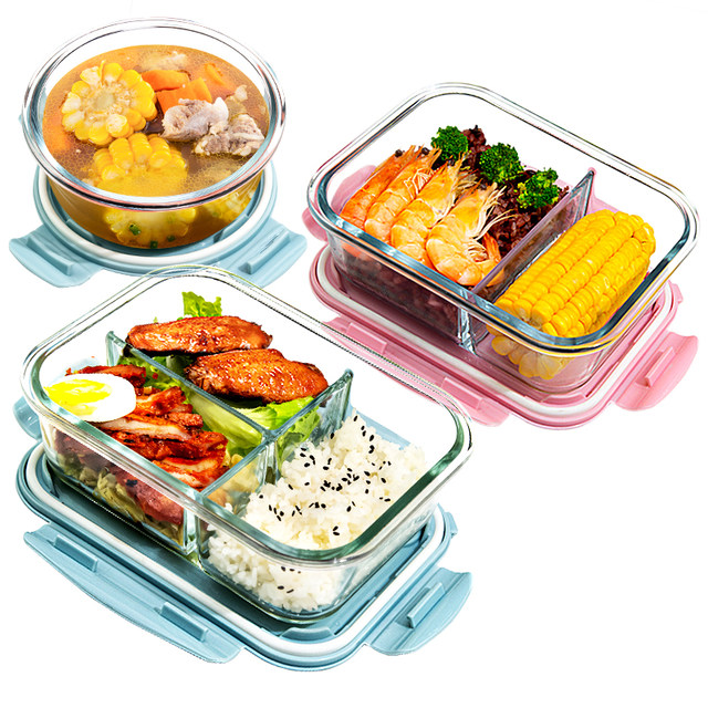 Glass lunch box can be microwave oven, heating, special bowl office worker insulation bento box, lunch box separation box, fresh -keeping box
