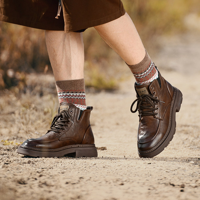 Men S Trendy Shoes.Mark Huafei men's shoes 2025 new high-rise American retro cowhide high ...