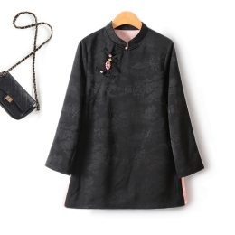 Meiyuan midi long blouse satin jacquard retro sleeved sleeved new Chinese dress spring