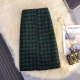 Women's 2024 Autumn and Winter Retro Houndstooth Plaid Skirt A-line High-waisted hip-slit one-step mid-skirt