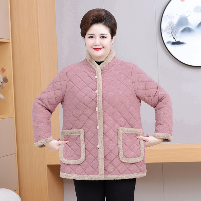 Extra large size mother's winter clothing plus velvet and thickened cotton jacket 60 and 70 middle-aged and elderly women's cotton-padded jacket