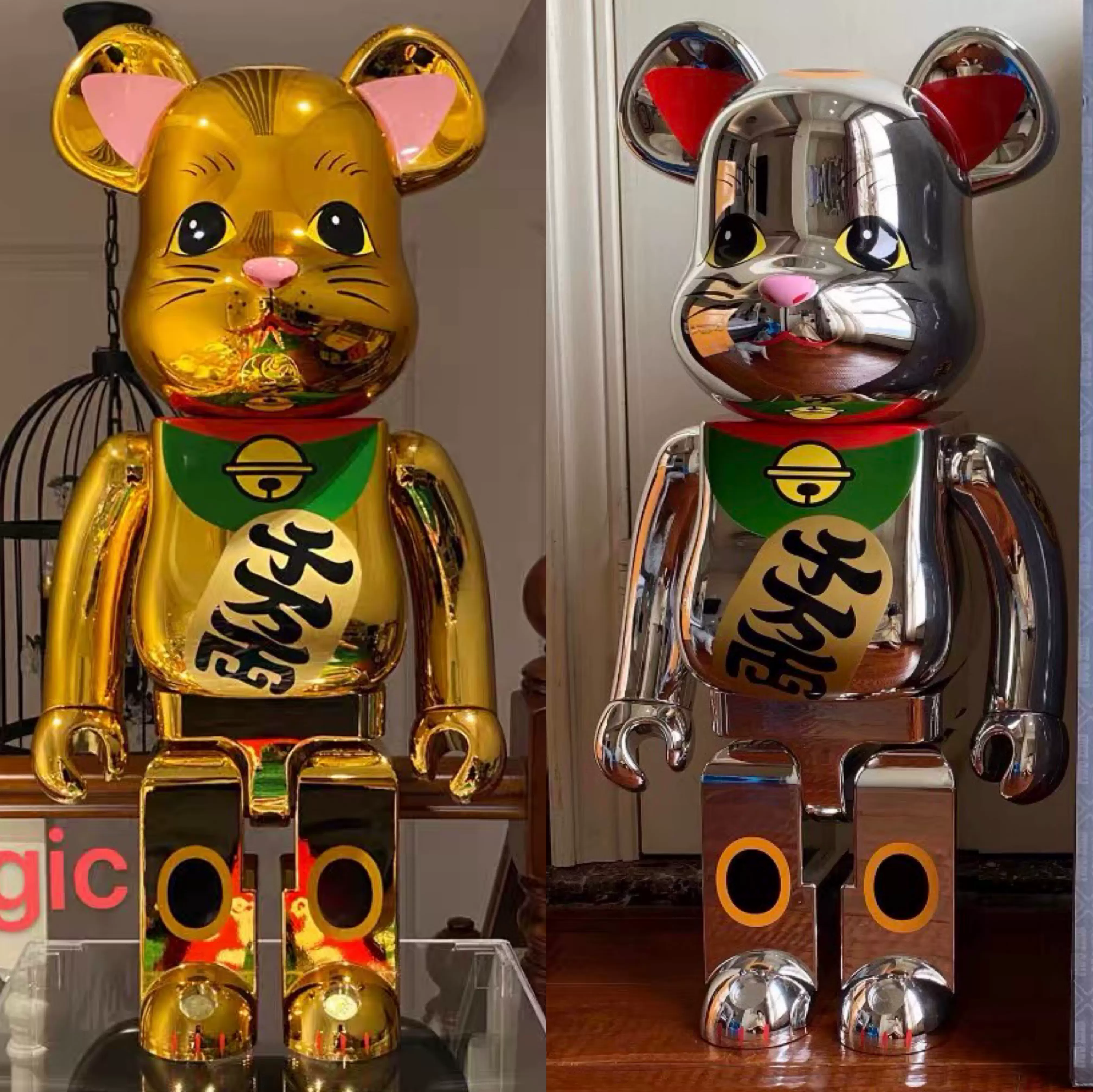 Bearbrick 初代粉耳红耳招财猫千万两金色银色电镀1000