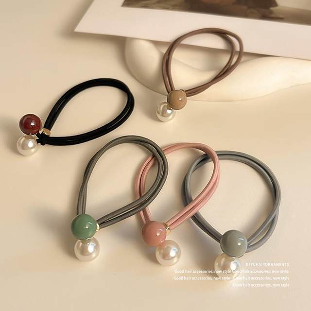 Simple pearl headband for women with hair tied bun rubber band hair loop for women with high elastic thick low ponytail hair accessories