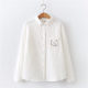 Small fresh cartoon cat embroidered double-layer cotton gauze long-sleeved white shirt for women in spring and autumn new loose casual shirt top