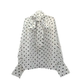 Women's bow tie shirt temperament long sleeve top polka dot dot shirt white occupation chiffon black white
