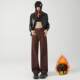 La Chapelle Puella 2024 autumn and winter new red straight jeans plus velvet warm loose pants for women
