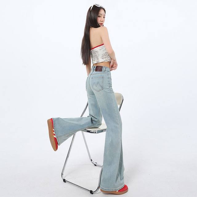 La Chapelle Puella denim high-waist loose micro-flare jeans 2025 spring and summer new floor-shoe pants