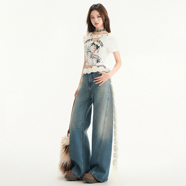 La Chapelle Puella 2025 summer new retro wash floor jeans loose and slim straight trousers
