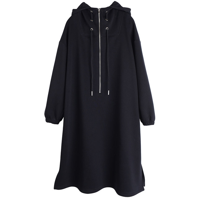 300Jin [Jin equals 0.5 kg] Add fleece to keep warm Fat Yingying Large Size Women's Fat mm Design Sense Plus Fat Hooded Stand Collar Sweatshirt Dress