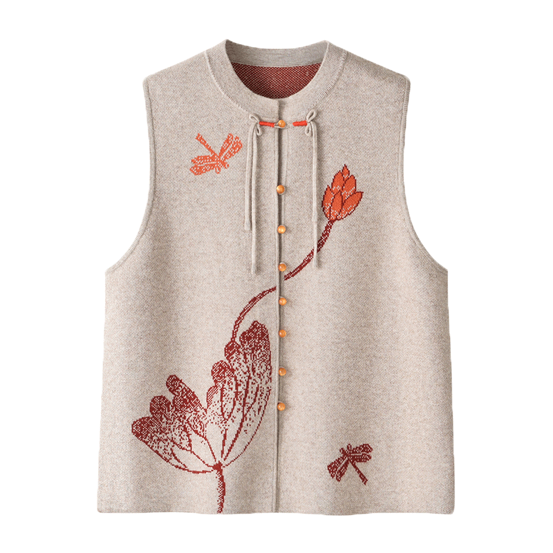 Middle -aged and elderly female mother, grandma's grandmother, round collar single -breasted vest, Chinese style, thick, shoulder vest cardigan female