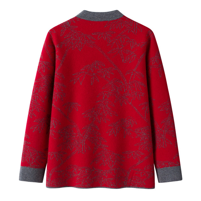 
2025 autumn and winter new middle-aged and elderly women's thickened stand-up collar Chinese style buckle 100% pure wool sweater mother's jacket