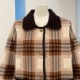 Mom's plaid woolen coat, women's lapel autumn and winter new style, versatile and versatile knitted cardigan for middle-aged and elderly people
