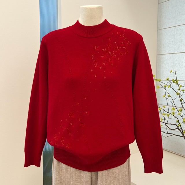 Winter new style velvet thickened middle-aged and elderly mother's sweater half turtleneck loose solid color embroidered grandma top for women