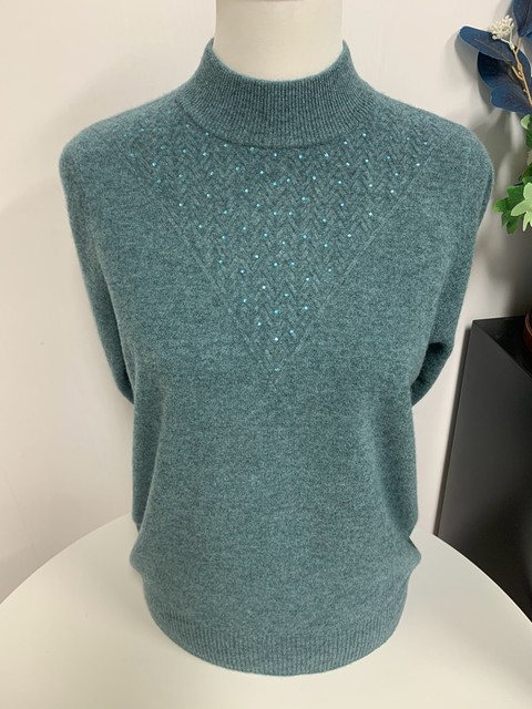 Large size 100 pure wool autumn and winter mother suit solid color half turtle neck knitted middle-aged and elderly grandma warm sweater for women
