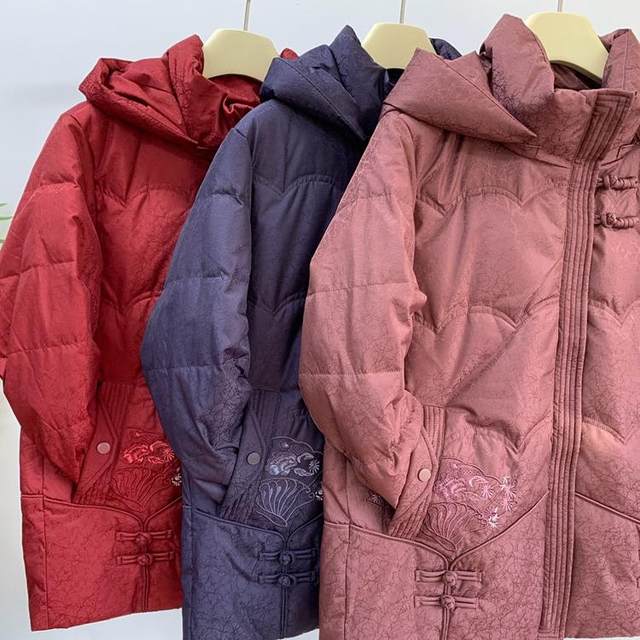 Winter loose large size down jacket for middle-aged and elderly mothers solid color hooded zipper mid-length grandma coat