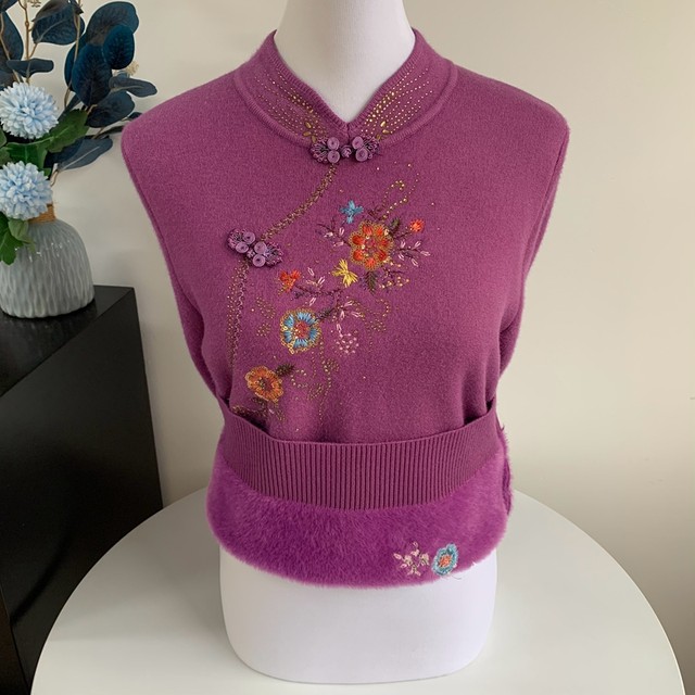 National style autumn and winter middle-aged and elderly grandmother's outfit plus velvet thickened sweater and sweater loose cheongsam collar mother's short top