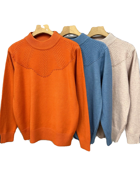 Temperament mom wear autumn and winter half turtleneck loose solid color wool sweater middle-aged and elderly long-sleeved pullover short bottoming shirt