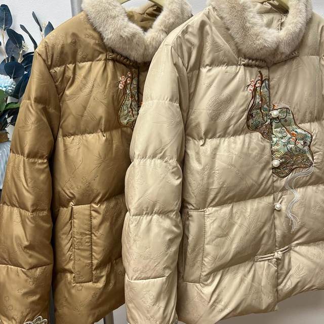 Winter warm national style grandma down jacket thickened coat top middle-aged and elderly mothers fur collar loose plus size women