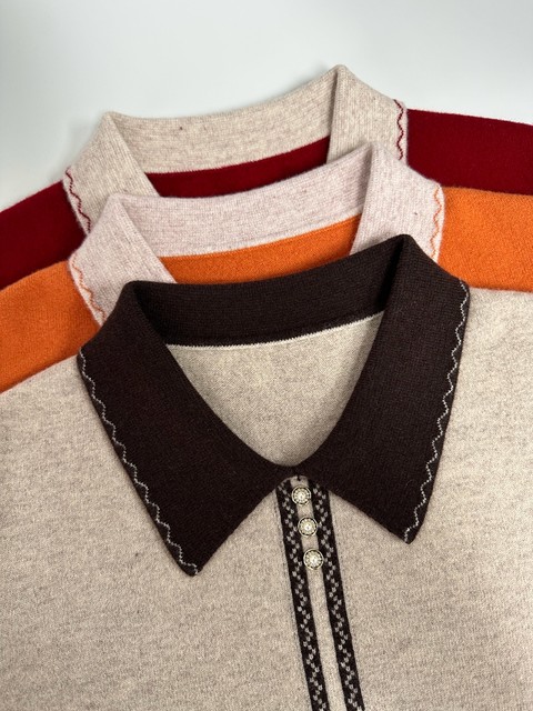 Shopping mall 100 pure wool simple mother's knitted sweater middle-aged and elderly loose lapel top bottoming shirt for women