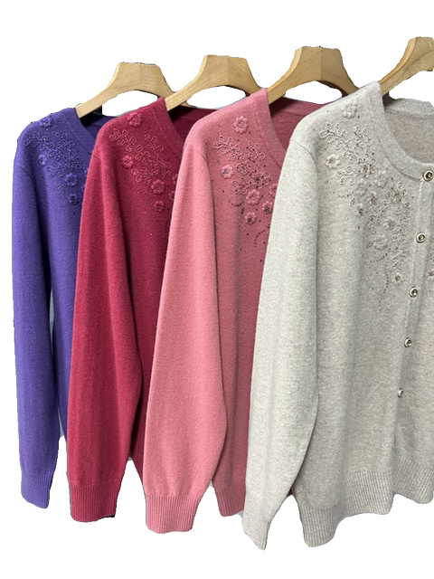 100 Pure Wool Autumn and Winter Noble Style Warmth Loose Large Size Cardigan for Middle-aged and Elderly Mothers and Grandma Coats Wool Women