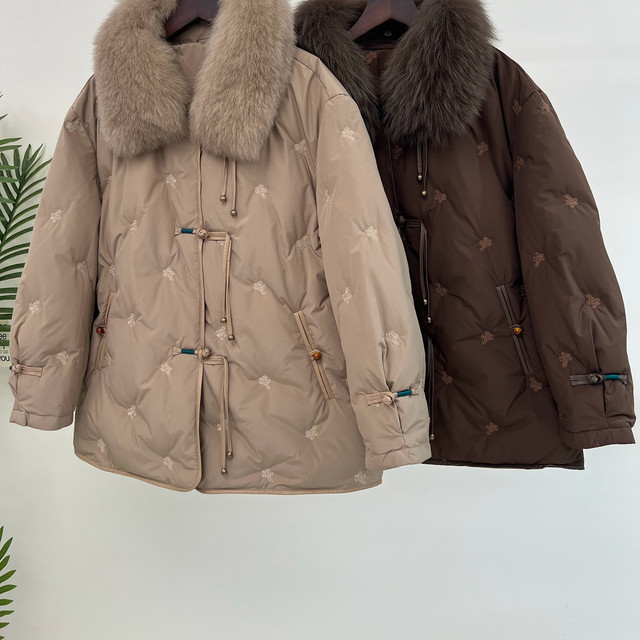 Winter mother's outfit fox fur collar down jacket loose zipper warm short middle-aged and elderly thick top for women