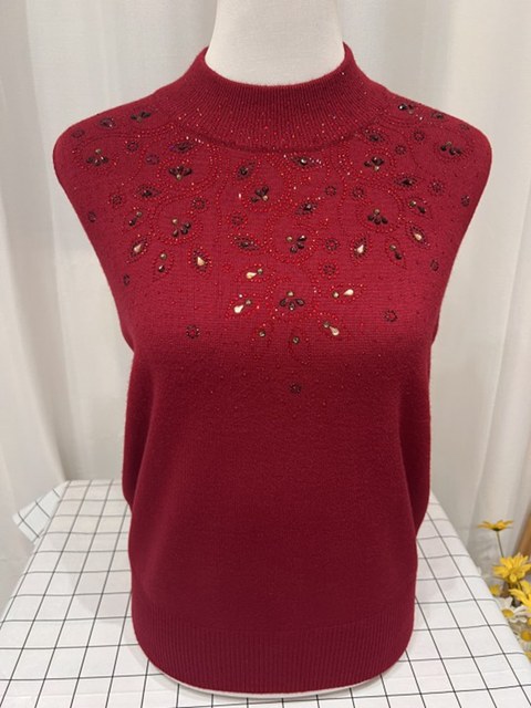Autumn and winter sweaters for middle-aged and elderly mothers in natal red loose large size half turtleneck diamond-encrusted elastic middle-aged and elderly comfortable shirts