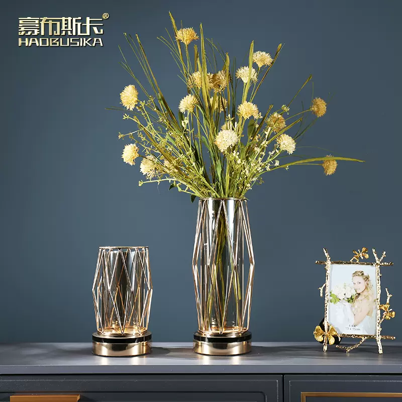 北欧轻奢花瓶摆件创意客厅餐桌面插花艺套装玻璃透明花器客厅