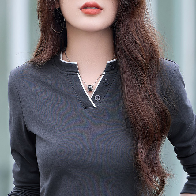 Spring and Autumn new cotton long-sleeved T-shirt for women with large size casual outside autumn clothes mother's outfit fashionable inner base top