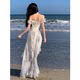 French ruffled beach short-sleeved dress new seaside vacation style high-end fairy flowing suspender skirt
