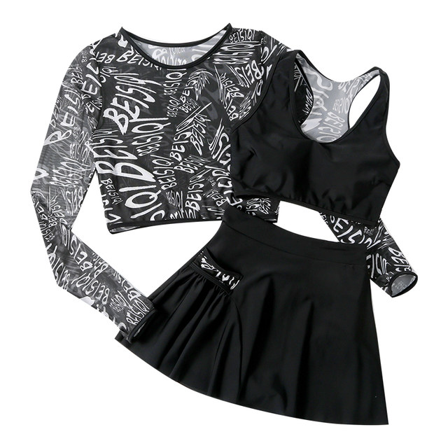 New couple swimsuits for women summer sports skirt split three-piece set to make them look slim and sexy beach men's swimming trousers