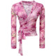 Pink and purple printed top for women in summer new fashion style feminine versatile mesh V-neck strap shirt for women