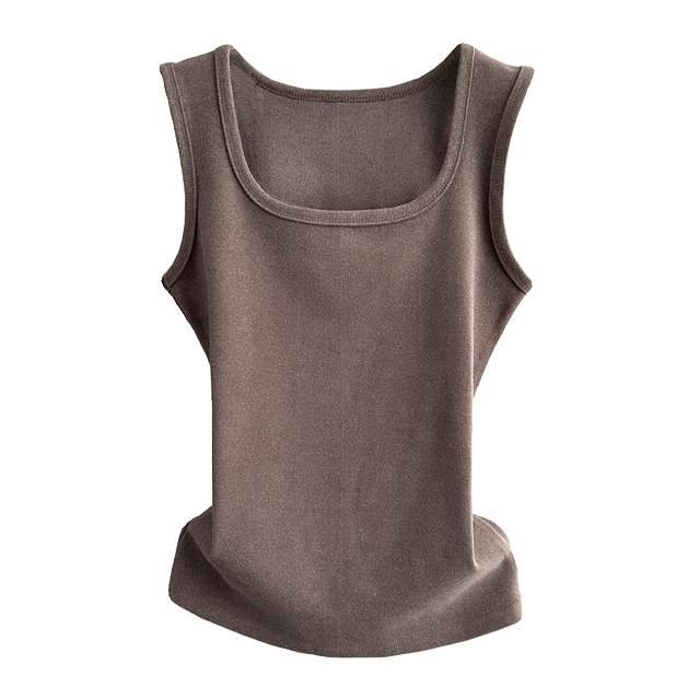 Square collar suspender vest for women thickened and warm inner wear in autumn and winter plus velvet wide shoulder cover sleeveless bottoming shirt top
