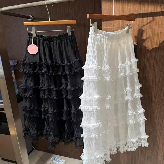 
2025 spring white mid-length skirt gauze A-line skirt cake skirt trendy texture puffy skirt age-reducing layering and gentle