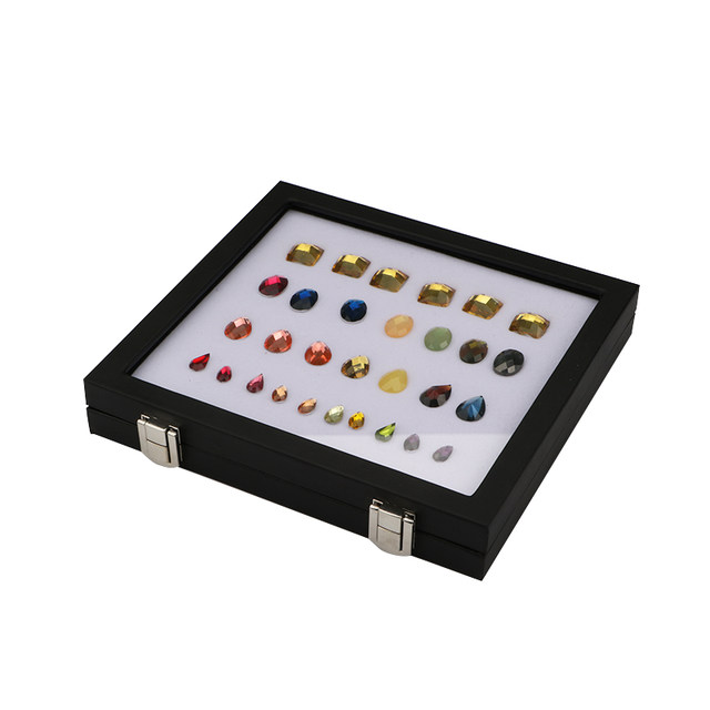 Jewelry display box black patent leather glass with locking transparent gem box diamond diamond noodle nude stone color nude drill box