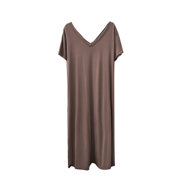 Summer large size Modal short -sleeved dress female new V -neck base pregnant women skirt loose casual long skirt