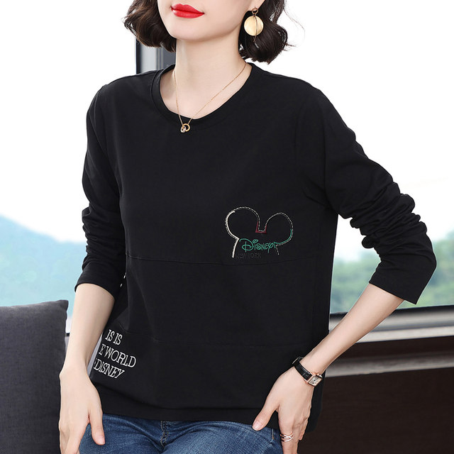 2025 spring and autumn new pure cotton long-sleeved T-shirt for women, middle-aged and elderly mothers fashionable base shirt fashionable large-size top