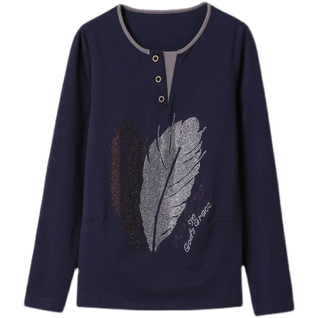 Mom pure cotton long-sleeved T-shirt for women 2025 spring and autumn new style middle-aged and elderly large-size tops wear fashionable base shirt
