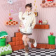 2025 spring girl star bear plaid PU splicing loose fake two-piece hooded beige sweatshirt cardigan jacket