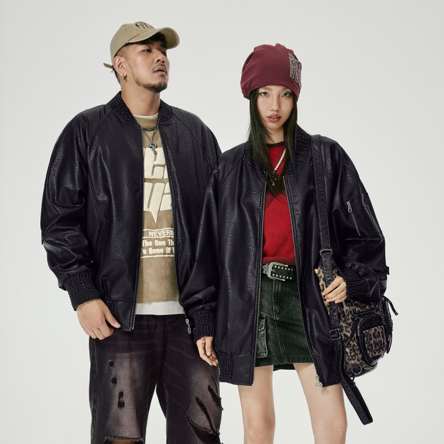 NMAX large-size trendy men's autumn new product texture PU leather jacket baseball collar pilot jacket