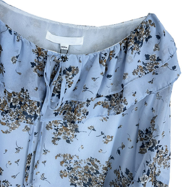 Pull series counter genuine lady ruffled floral flared sleeve chiffon shirt for women summer 20014032
