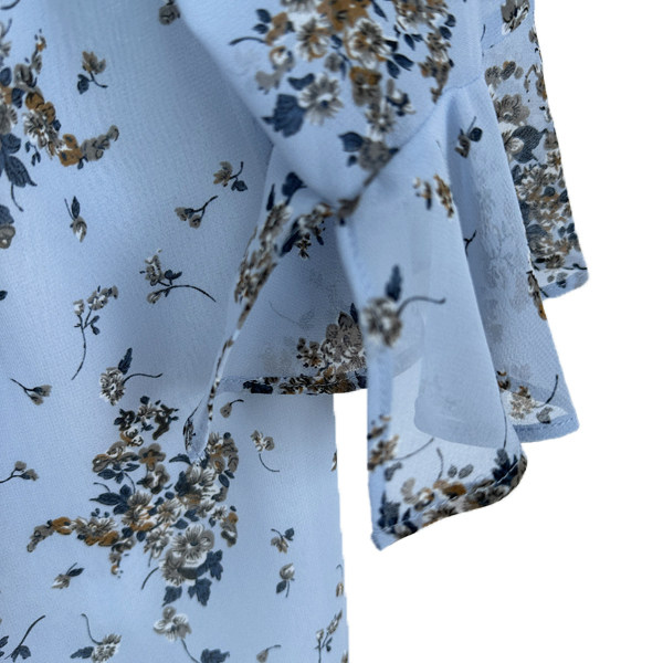Pull series counter genuine lady ruffled floral flared sleeve chiffon shirt for women summer 20014032
