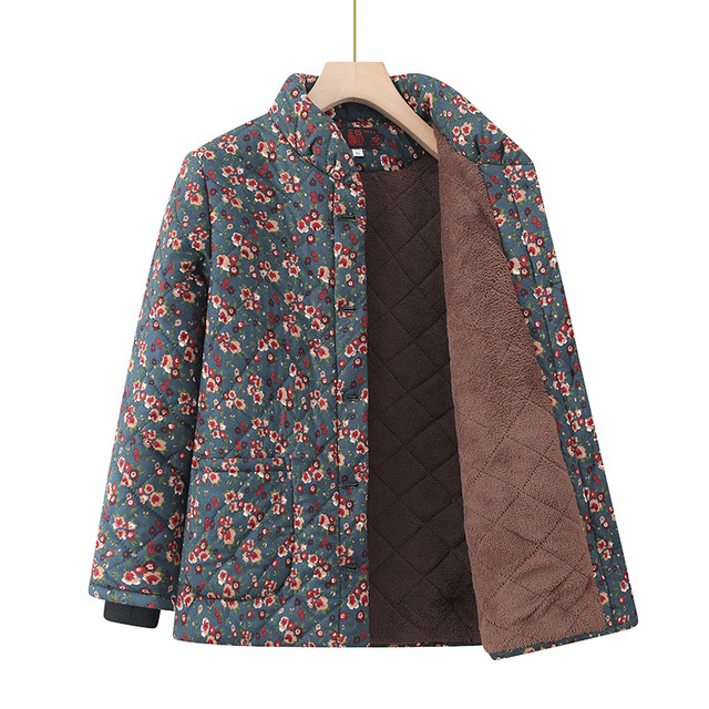 Middle-aged and elderly women plus velvet thickened cotton coat coat fat mother winter extra-large cotton coat grandma warm cotton jacket top
