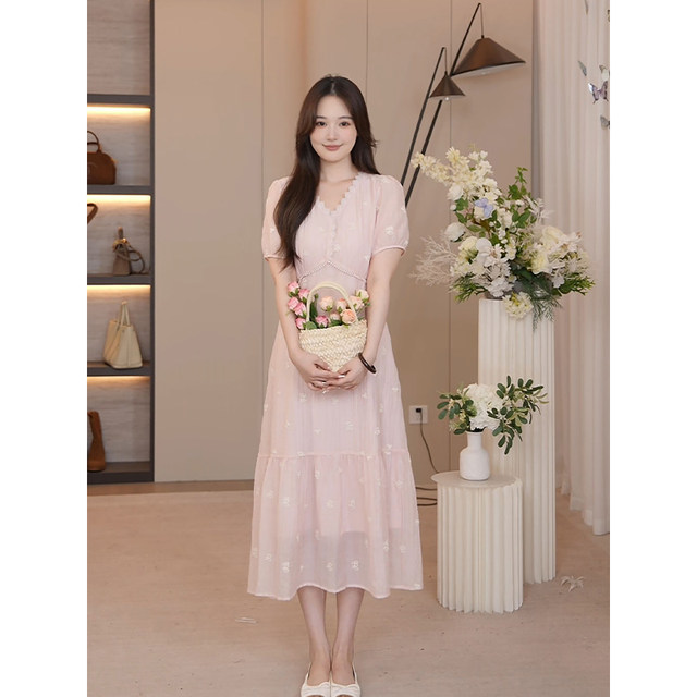 
Xia Dada Large Size Women's Clothing French Temperament Waist Dress New Elegant Slim V-neck Dress High-end