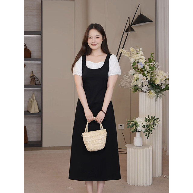 
Xia Dada big size women's clothing, small temperament design, long slim fit, spliced fake two-piece dress